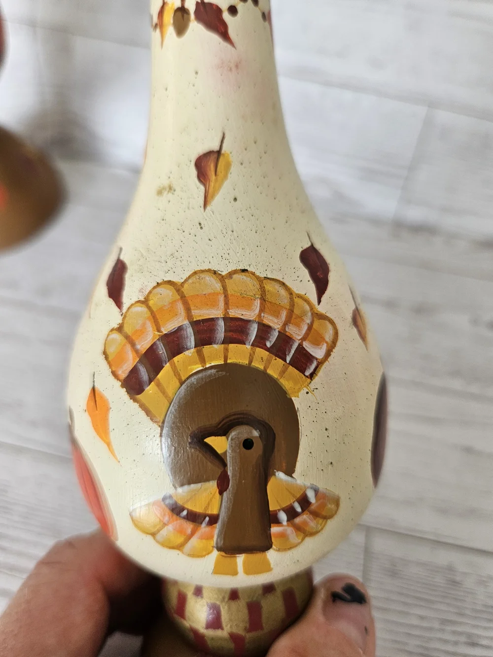 VTG Kathy Hatch NCE Thanksgiving Turkey Wooden Taper Candle Holders Pair (2)